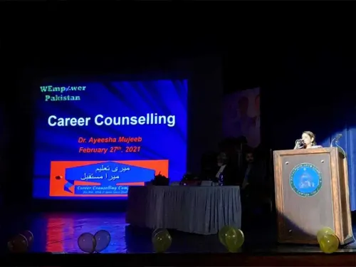 Speaker addressing the audience at Meri Taleem Mera Mustaqbil 2021
